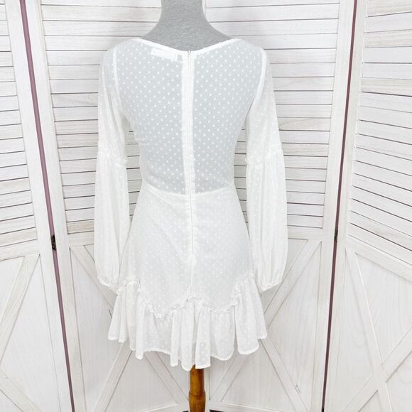 Hello Molly Clip Polka Dot Chiffon Mini Dress White Small Bishop Sleeve - Picture 5 of 13